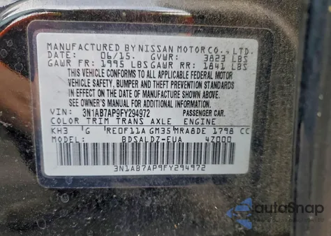 2015 Nissan Sentra S from USA, damaged, VIN 3N1AB7AP9FY294972